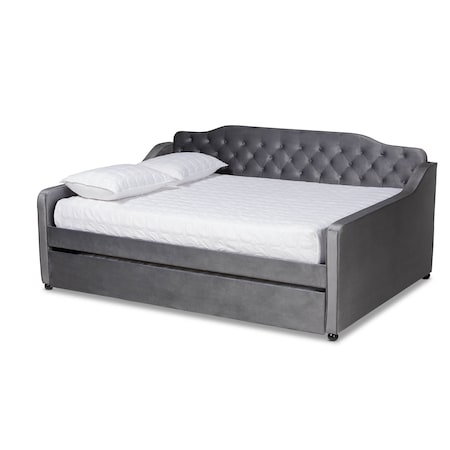 Baxton Studio Freda Grey Velvet and Button Tufted Full Size Daybed with Trundle 164-10409